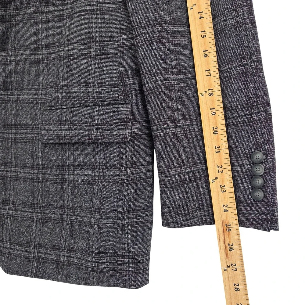 Jos A Bank‎ Traveler Blazer Mens 44R Grey Plaid Wool Blend Tailored Fit